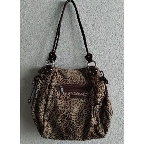 MC Designs By Marjorie Leopard Velvet Brown Braided Rhinestone Handbag Purse - Picture 2 of 15